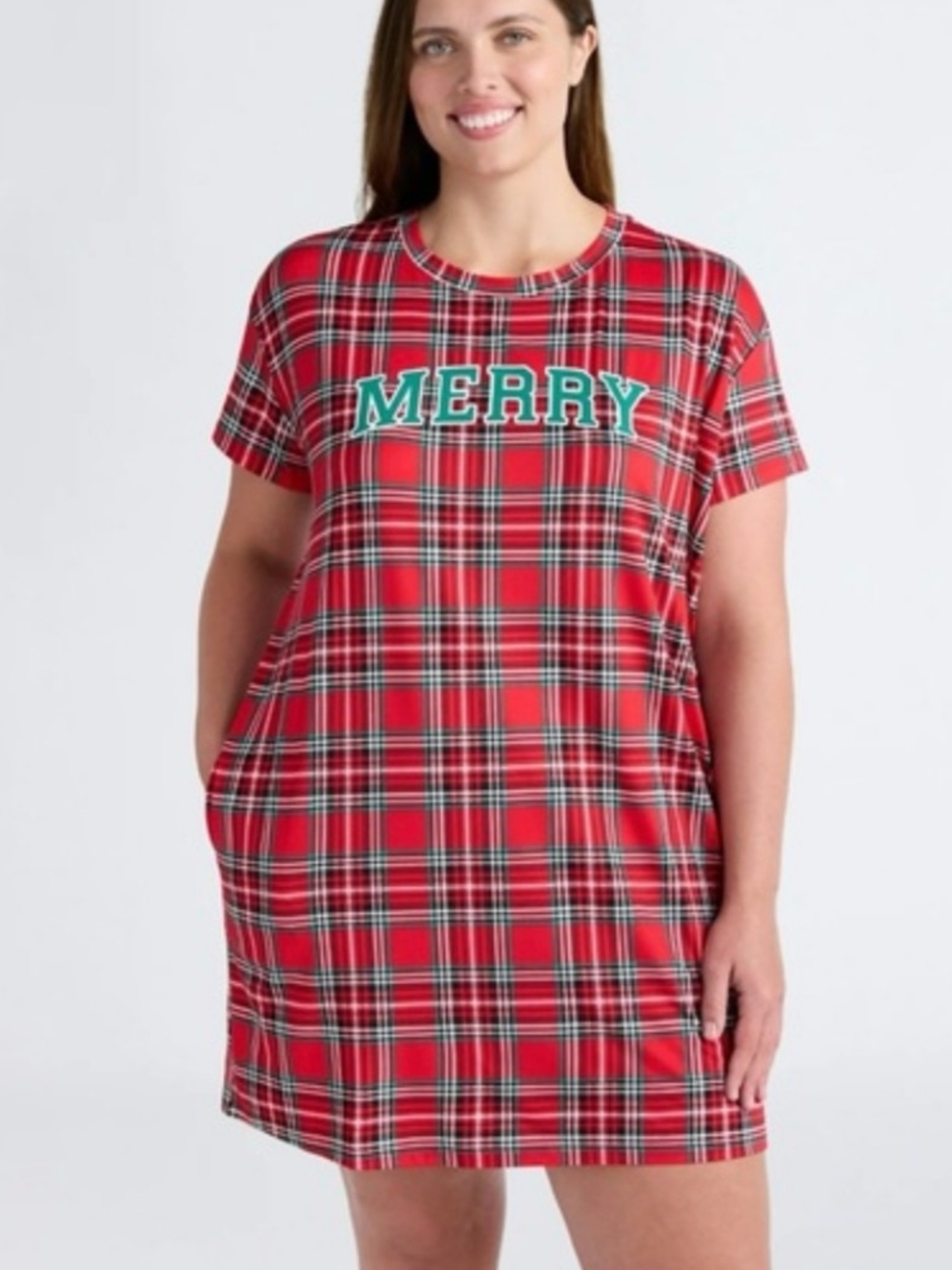 NWT Merry, Joyspun, Plaid T-Shirt Dress - Red Plaid, 2XL,